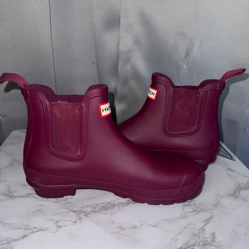 Hunter Original Chelsea Boots Women 8 Burgundy/Plum Matte Waterproof Rain Ankle - Picture 5 of 11